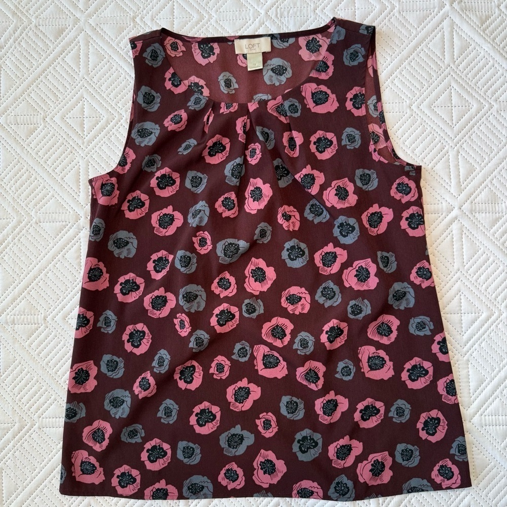 LOFT Women's Floral Sleeveless Shell Top Size S Pink and Black
